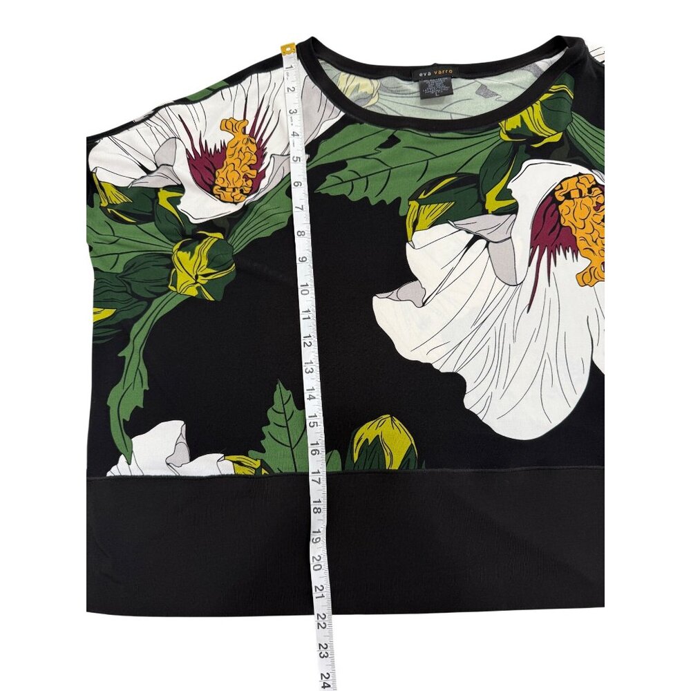 Eva Varro Floral Print Top Black Green White 3/4 Sleeve Womens Size L - Picture 6 of 6